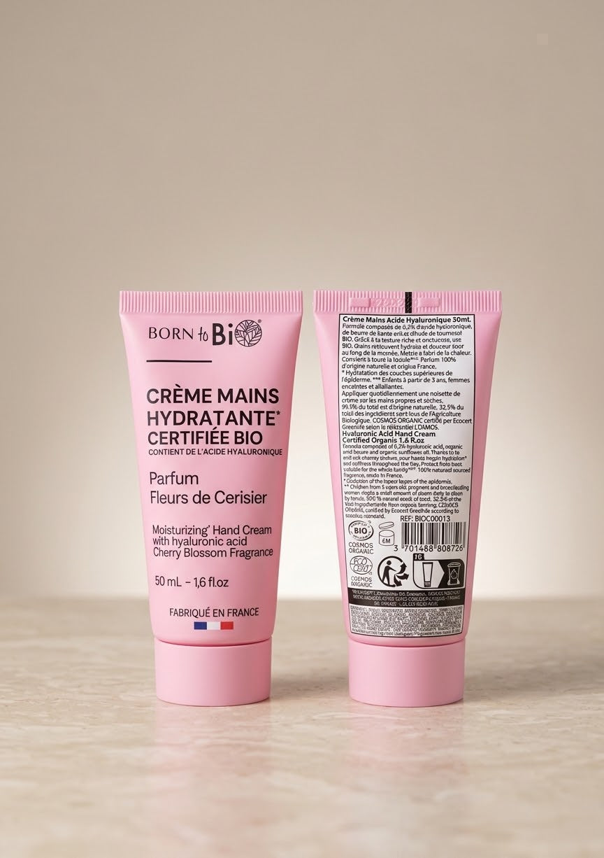 Born to Bio Crema Mani Idratante Biologica con Acido Ialuronico – Fiori di Ciliegio 50 ml