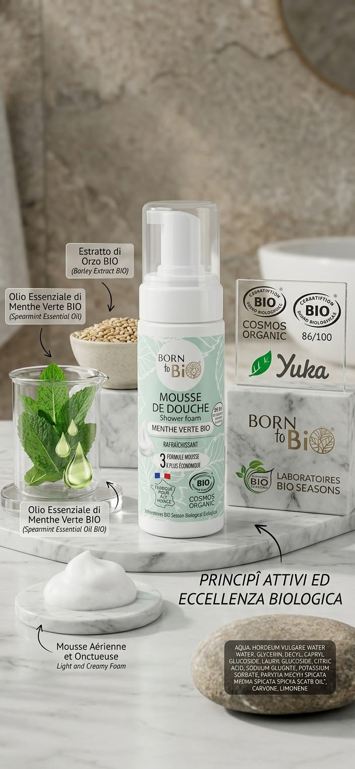 Born to Bio Mousse Doccia Biologica alla Menta Verde - Bagnodoccia Bio 150 ml