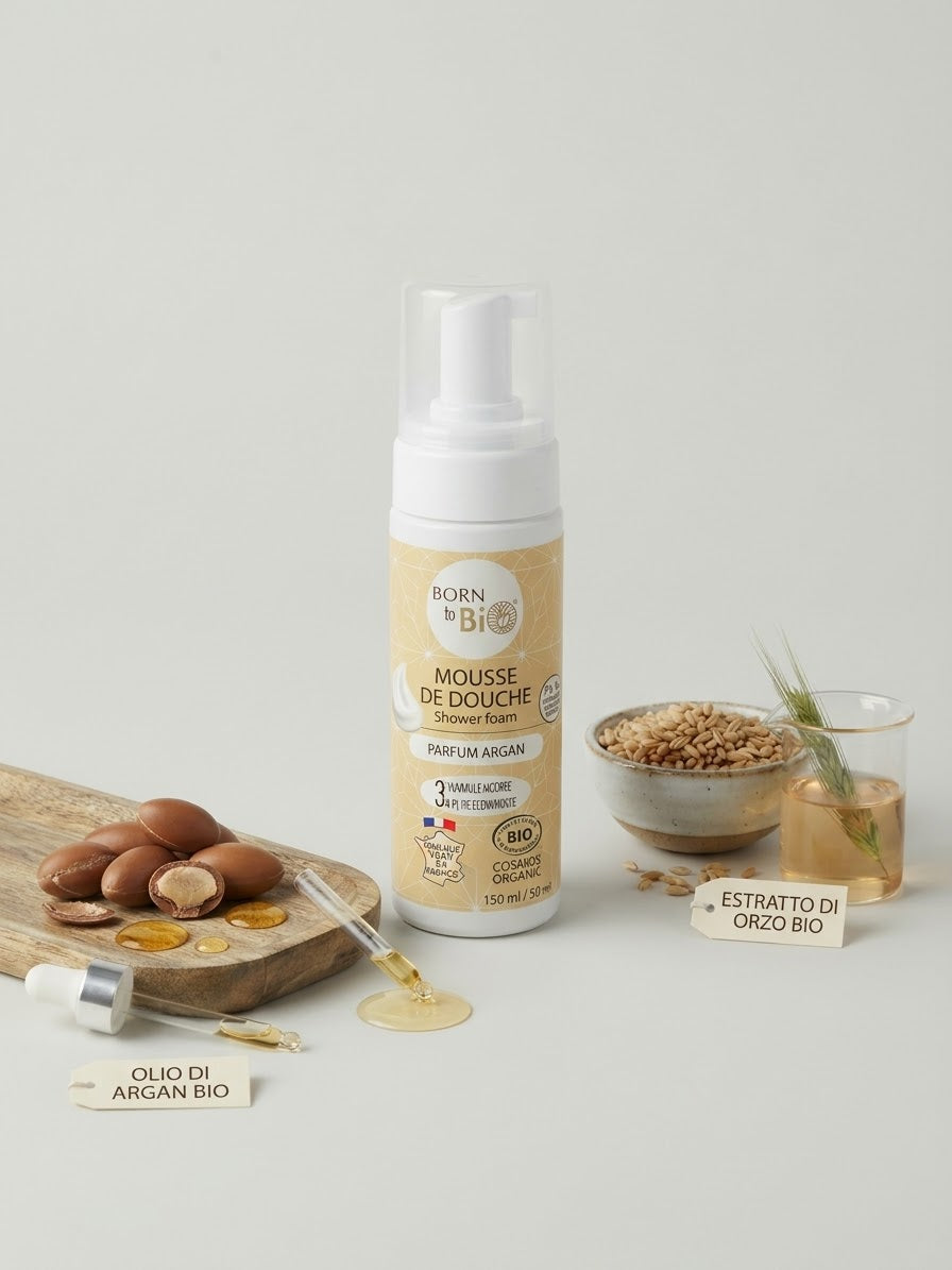 Born to Bio Mousse Doccia Biologica all'Argan - Bagnoschiuma Senza Solfati 150 ml