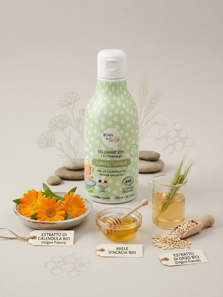 Born to Bio Gel Lavante 2 in 1 Biologico Corpo e Capelli Neonato - Detergente Bagnetto 300 ml