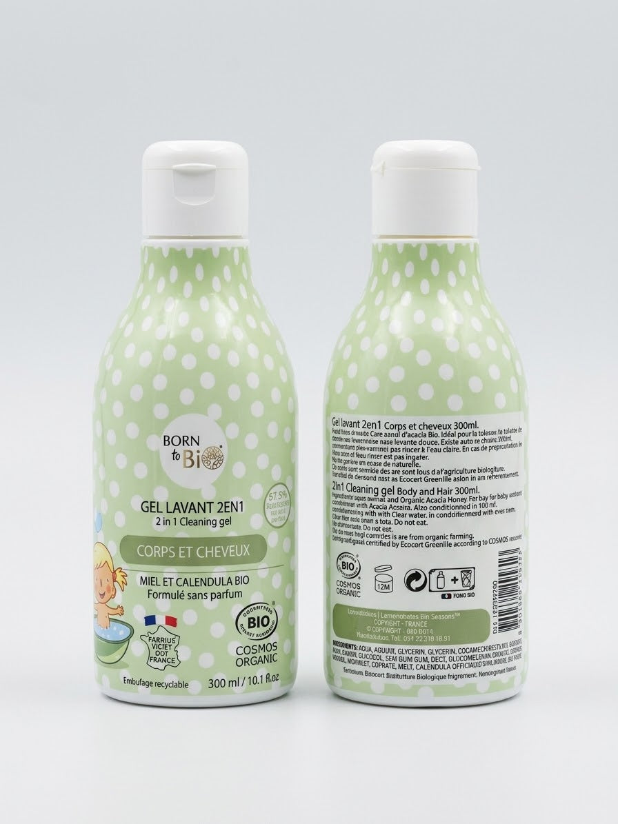 Born to Bio Gel Lavante 2 in 1 Biologico Corpo e Capelli Neonato - Detergente Bagnetto 300 ml
