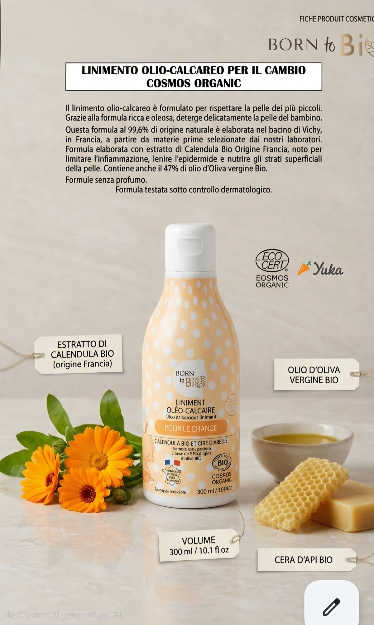 Born to Bio Linimento Oleo-Calcareo Biologico Cambio Pannolino Neonato 300 ml