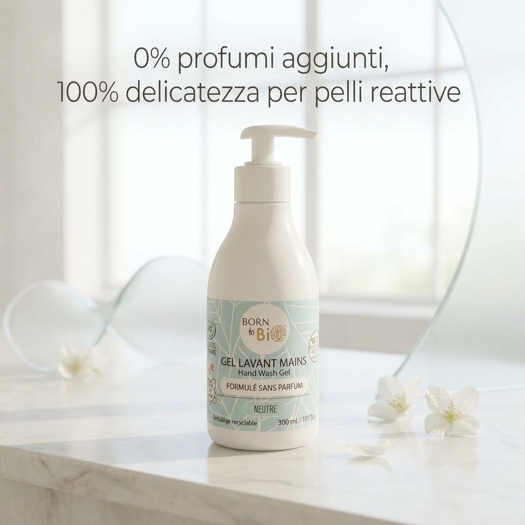 Born to Bio Sapone Liquido Mani Neutro Biologico - Gel Lavante Senza Profumo Ipoallergenico 300 ml