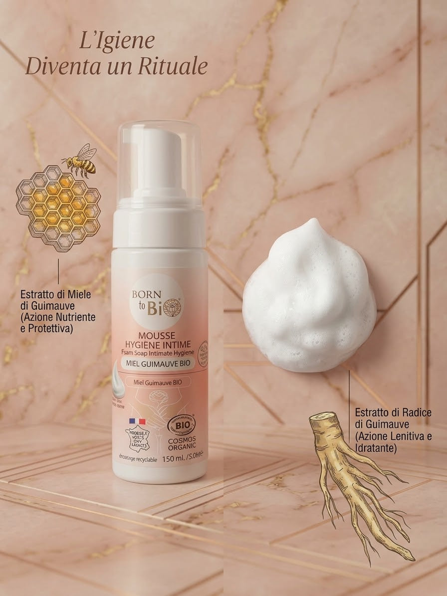 Born to Bio Mousse Detergente Intimo Biologico Miele e Malva - Lenitivo ph Fisiologico 150 ml