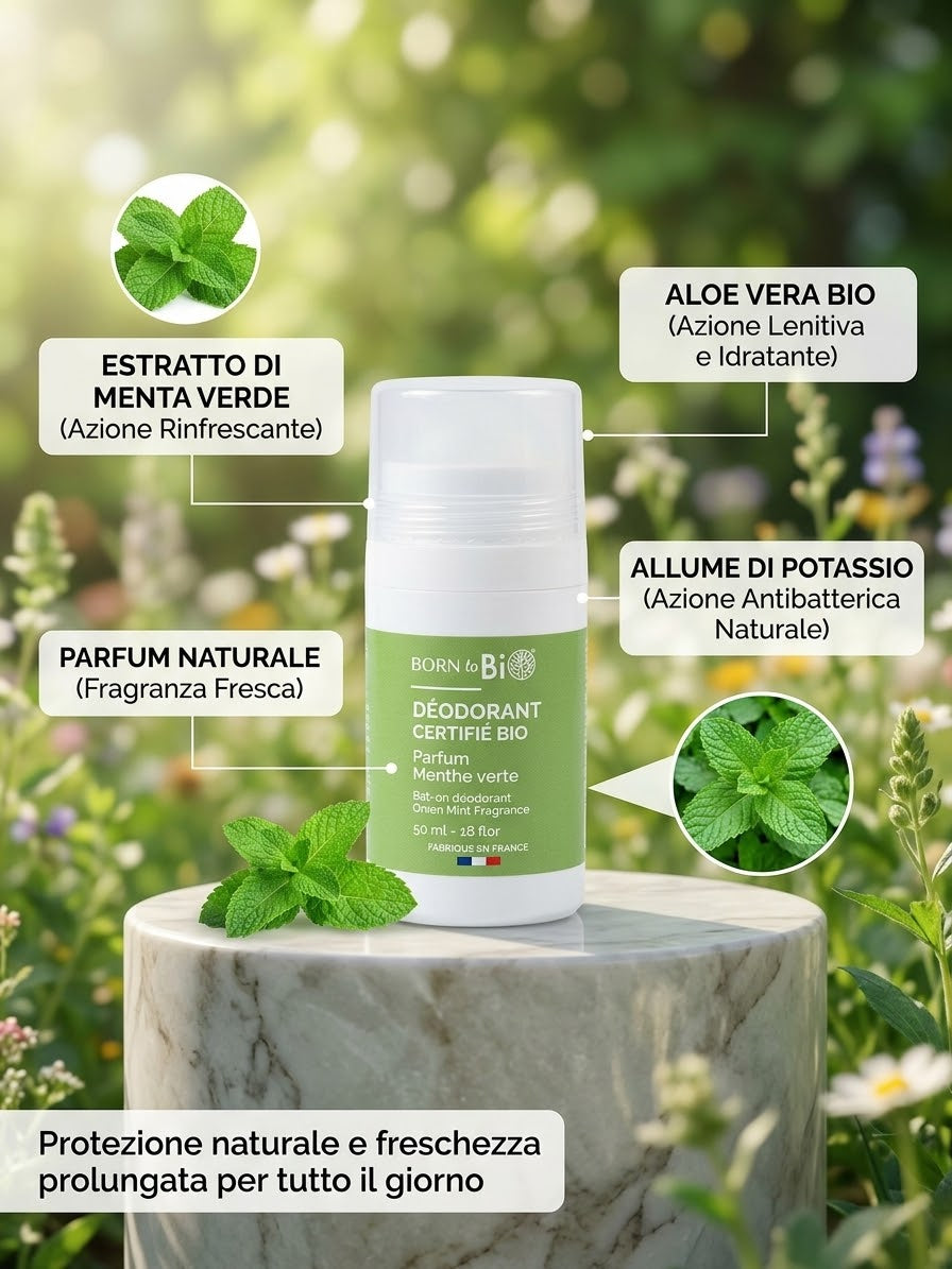 Born to Bio Deodorante Biologico alla Menta Verde - Senza Sali di Alluminio 50 ml