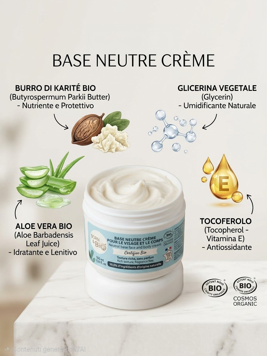 Born to Bio Crema Viso e Corpo Base Neutra Biologica - Senza Profumo 150ml