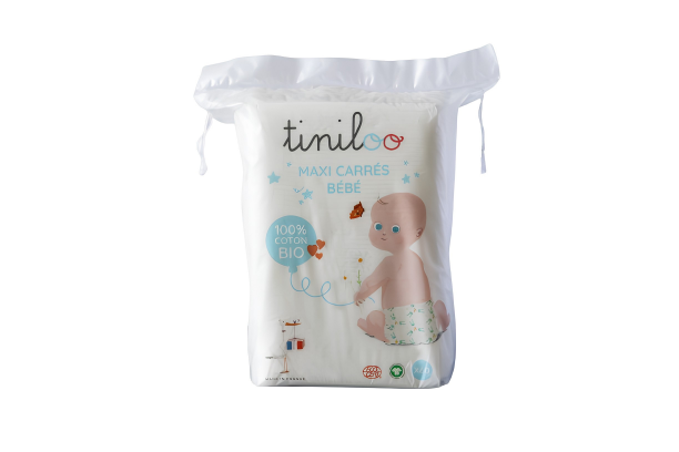 Tiniloo Maxi Quadrati in Cotone 100% Biologico Neonato e Strucco – 60 pz