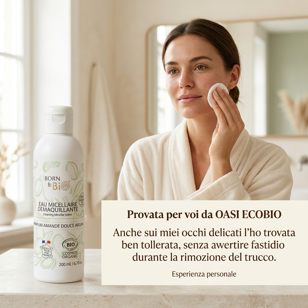 Acqua micellare Born to Bio con testimonianza personale di OASI ECOBIO