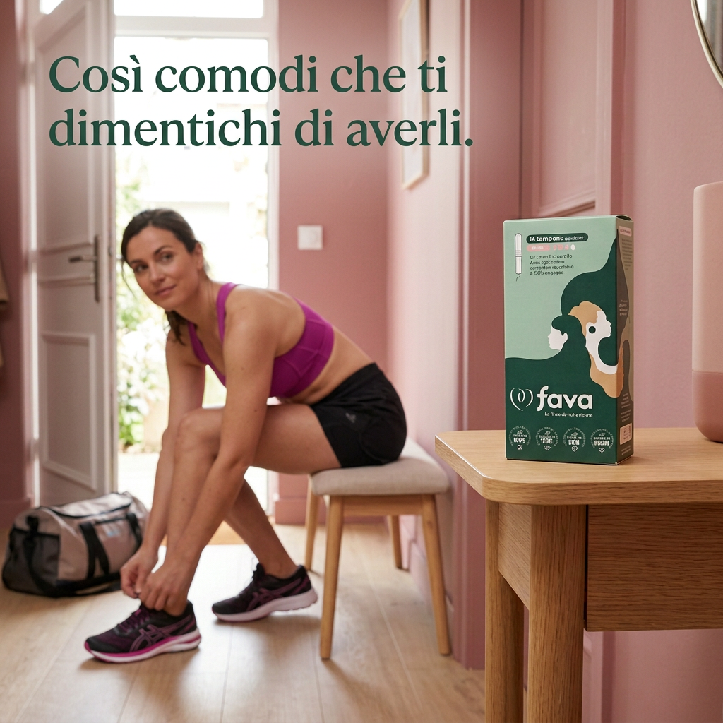 Donna in abbigliamento sportivo nero e fucsia con tamponi FAVA Super