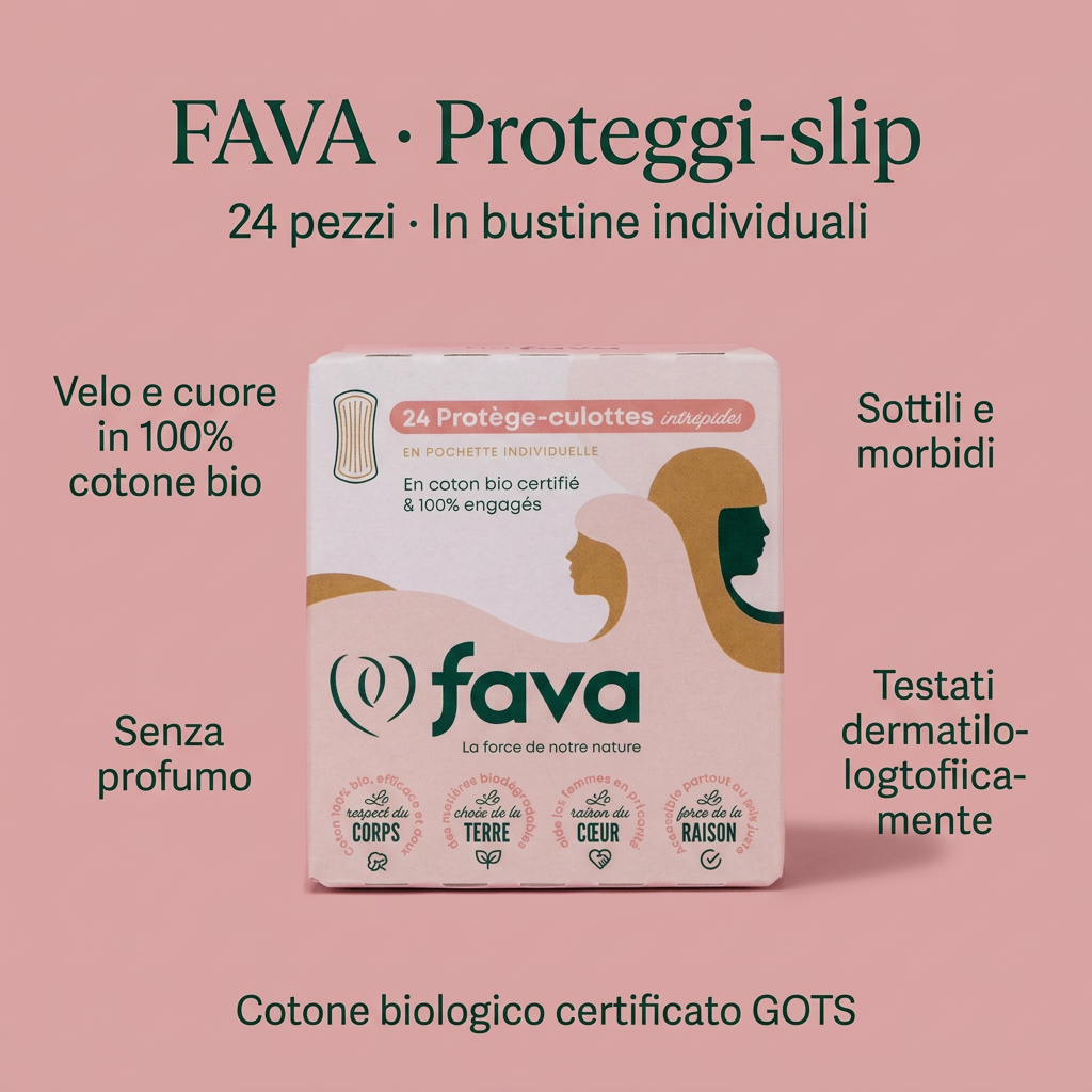 FAVA proteggi-slip con caratteristiche su sfondo rosa
