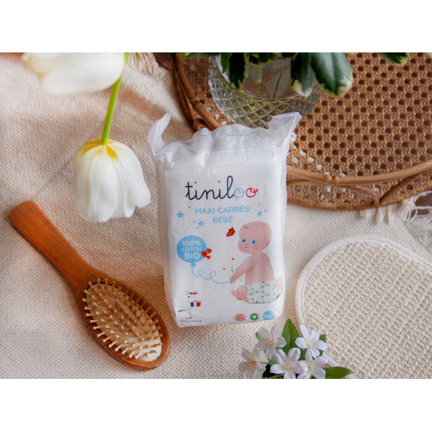 Tiniloo Maxi Quadrati in Cotone 100% Biologico Neonato e Strucco – 60 pz
